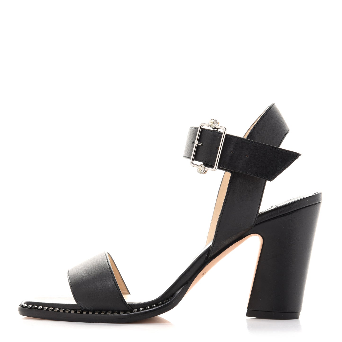 Crystal Calfskin Minase Sandals 39.5 Black