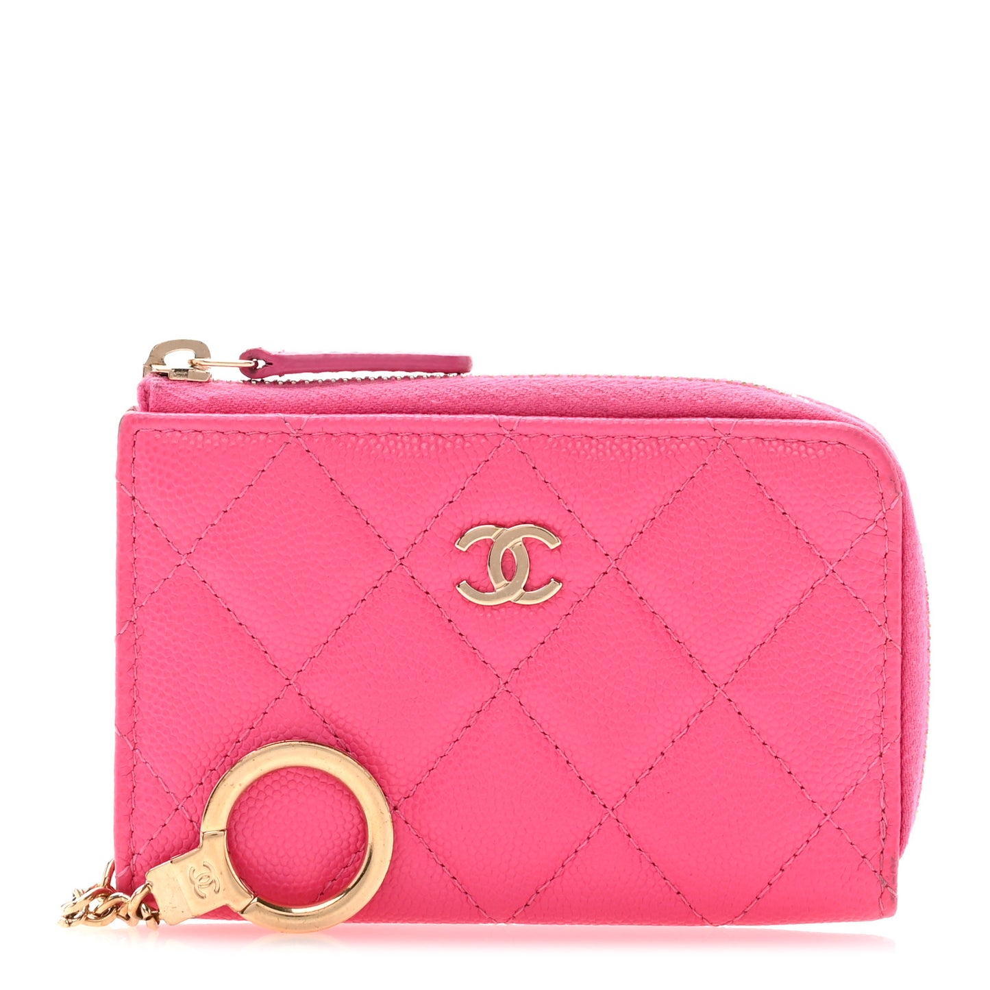 Caviar Quilted Zipped Key Holder Case Pink