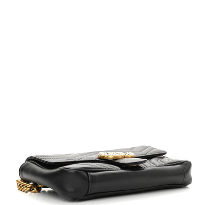 Gucci Calfskin Matelasse Pearly GG Marmont Chain Belt Bag Black 4 of 15