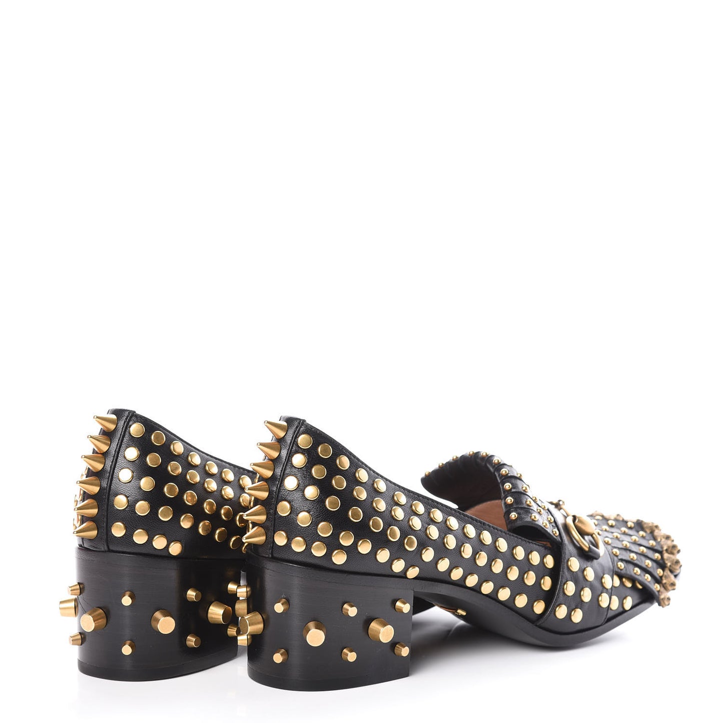 Malaga Kid Studded Polly Fringe 55mm Loafer Pumps 37.5 Black