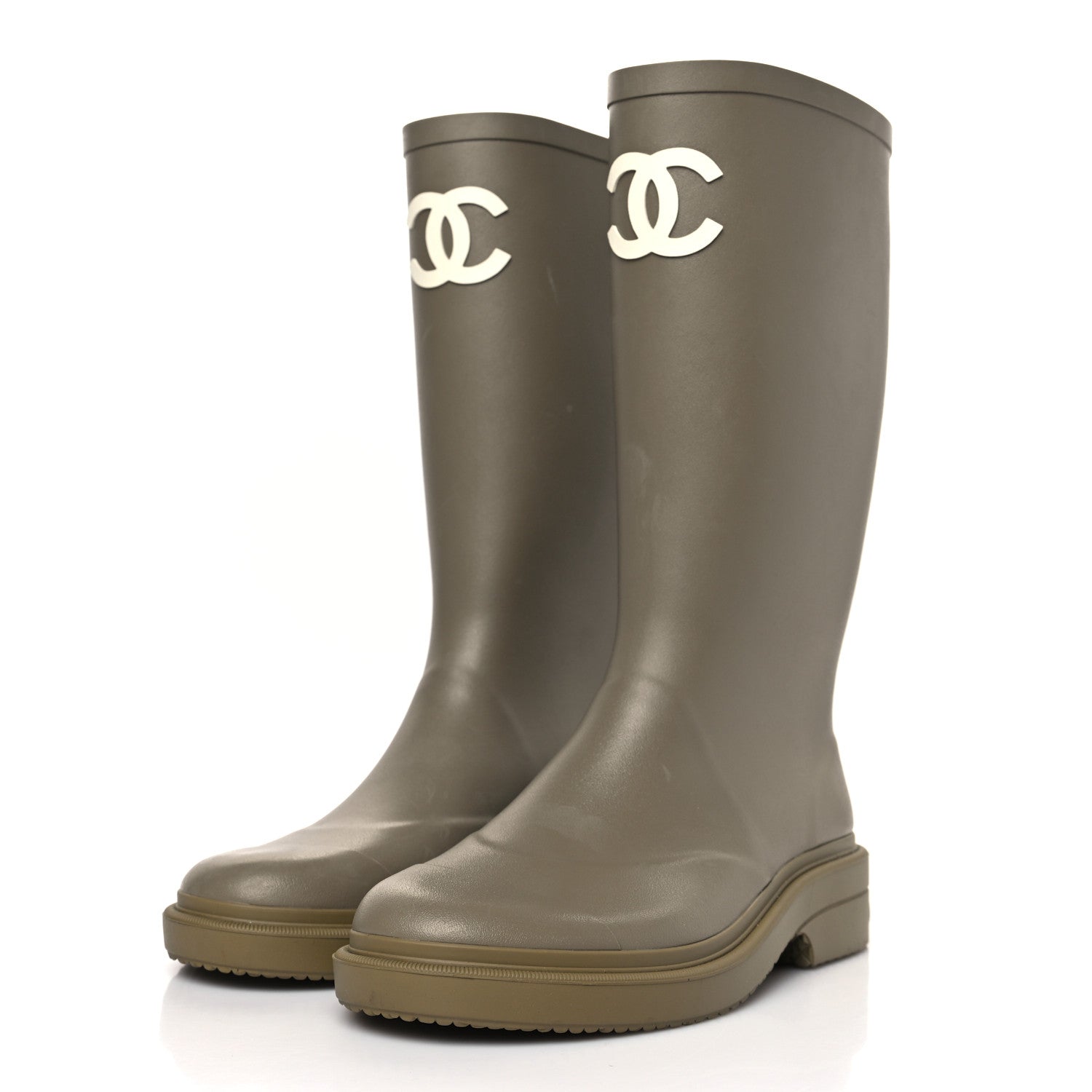 Chanel Caoutchouk CC High Boots 37 Dark Beige 3 of 8