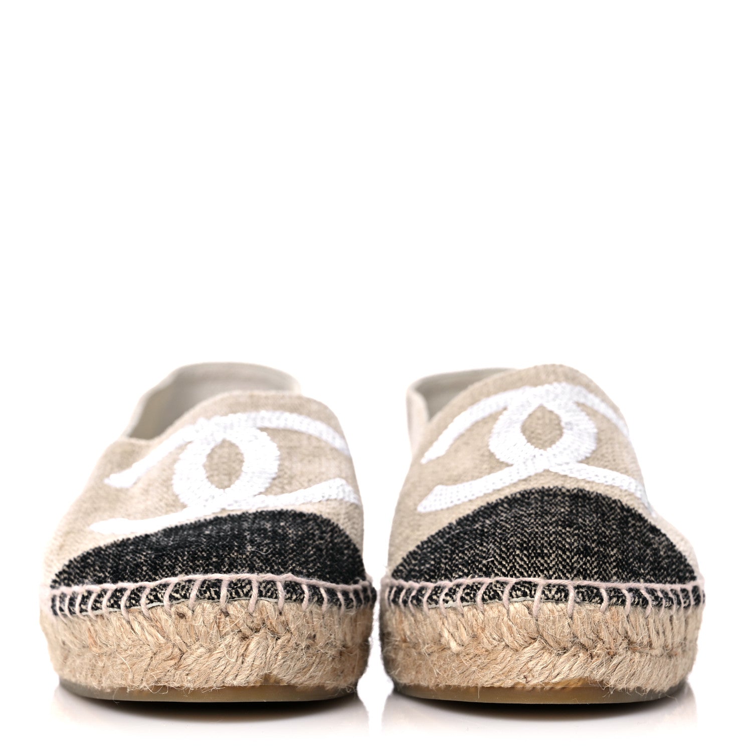 Chanel Toile Sequin CC Espadrilles 36 Beige Black 2 of 9