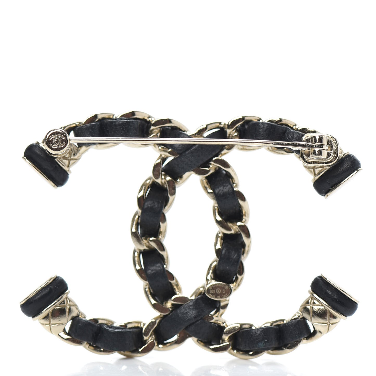 Lambskin Chain CC Brooch Black Gold