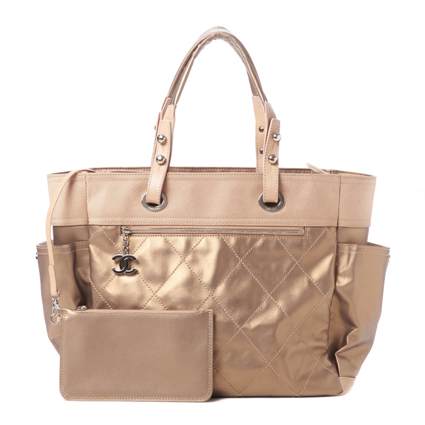 Metallic Coated Canvas Large Paris Biarritz Tote Gold