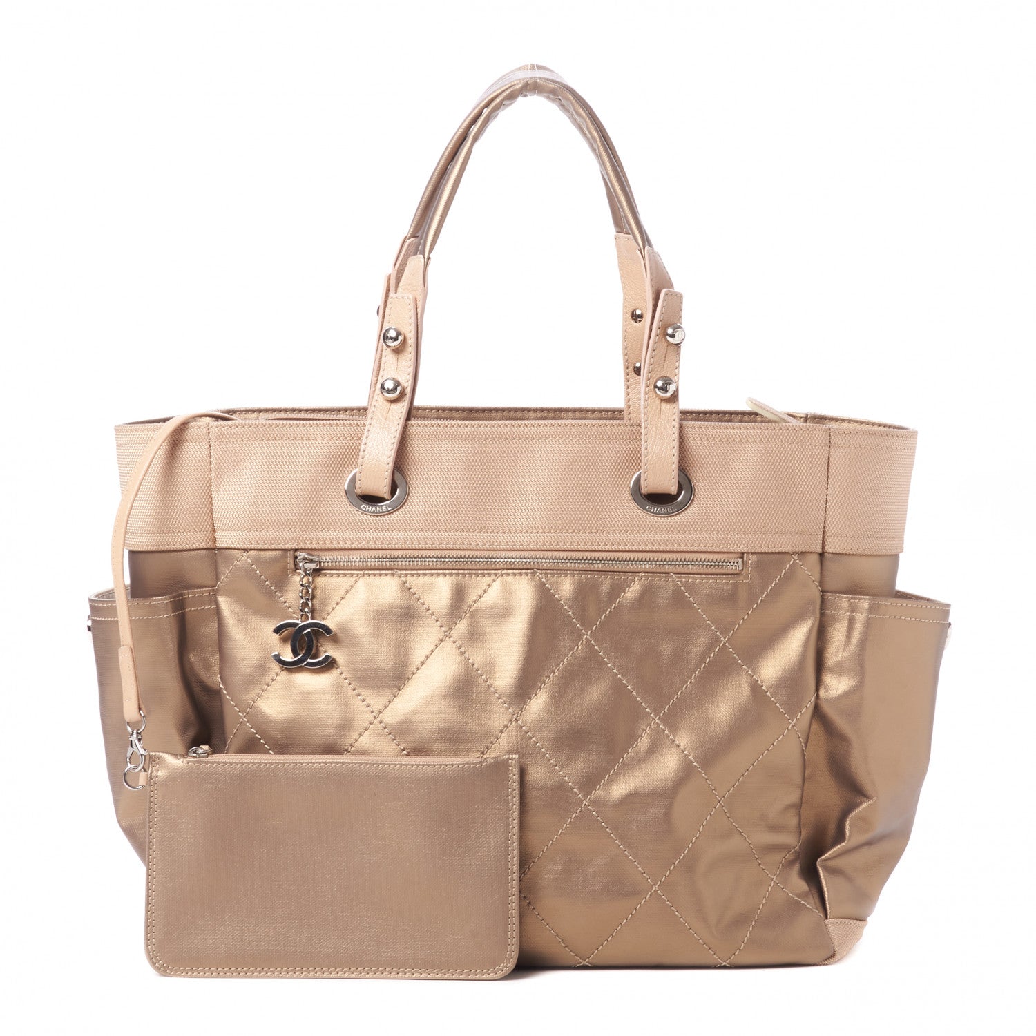 Chanel Metallic Coated Canvas Large Paris Biarritz Tote Gold 1 of 11