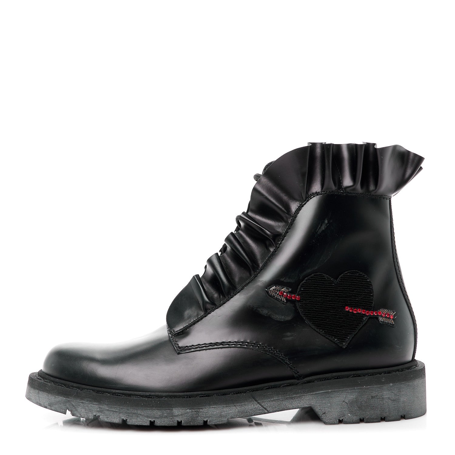 Valentino Garavani VALENTINO GARAVANI Calfskin Ruffle Heart Love Combat Boots 41 Black 1 of 11