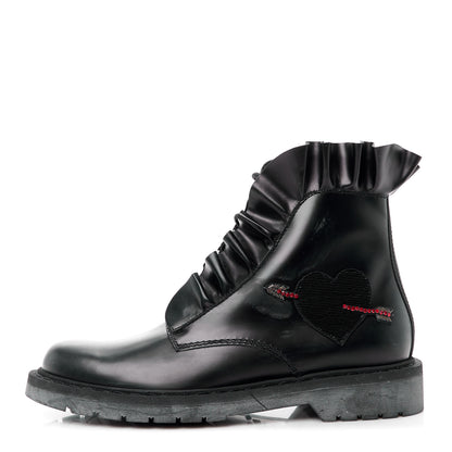 Valentino Garavani VALENTINO GARAVANI Calfskin Ruffle Heart Love Combat Boots 41 Black 1 of 11