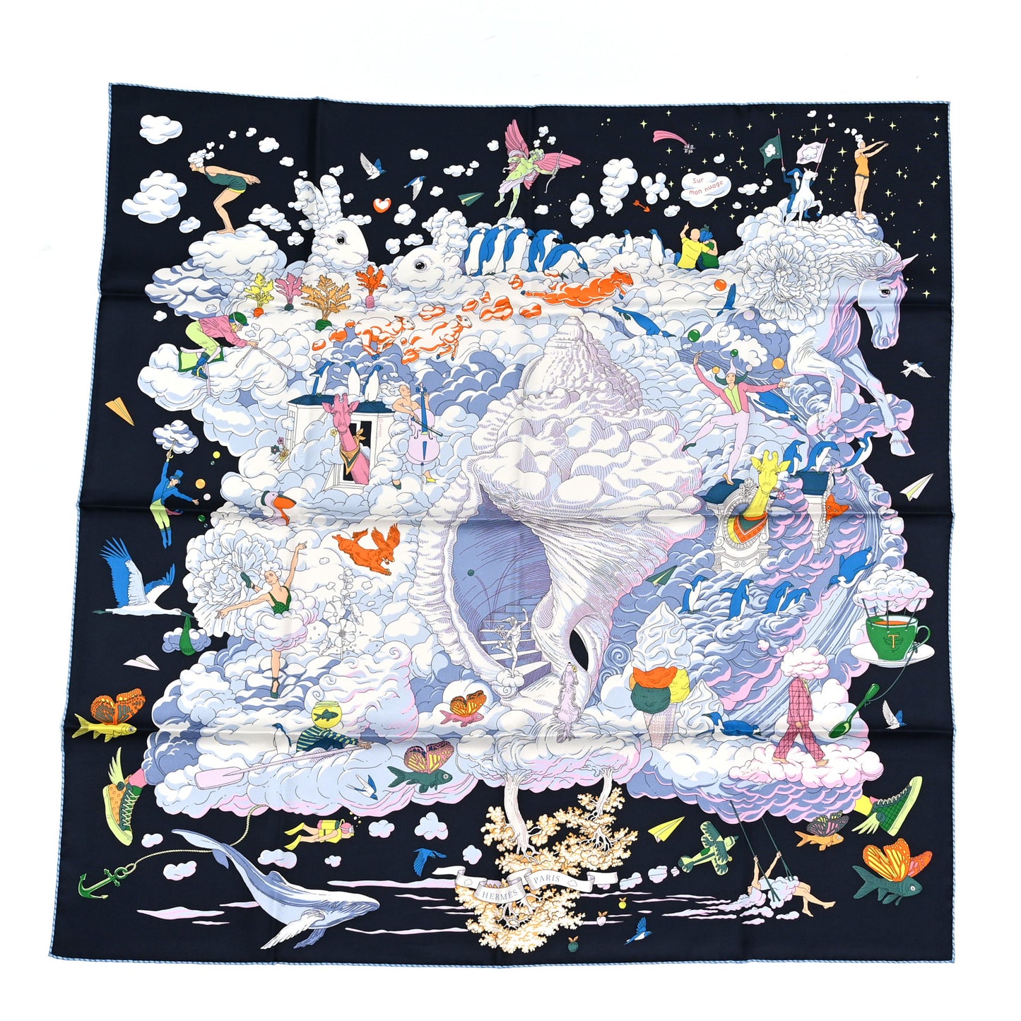 Silk Sur Mon Nuage Scarf 90 Bleu Black Mauve Multicolor