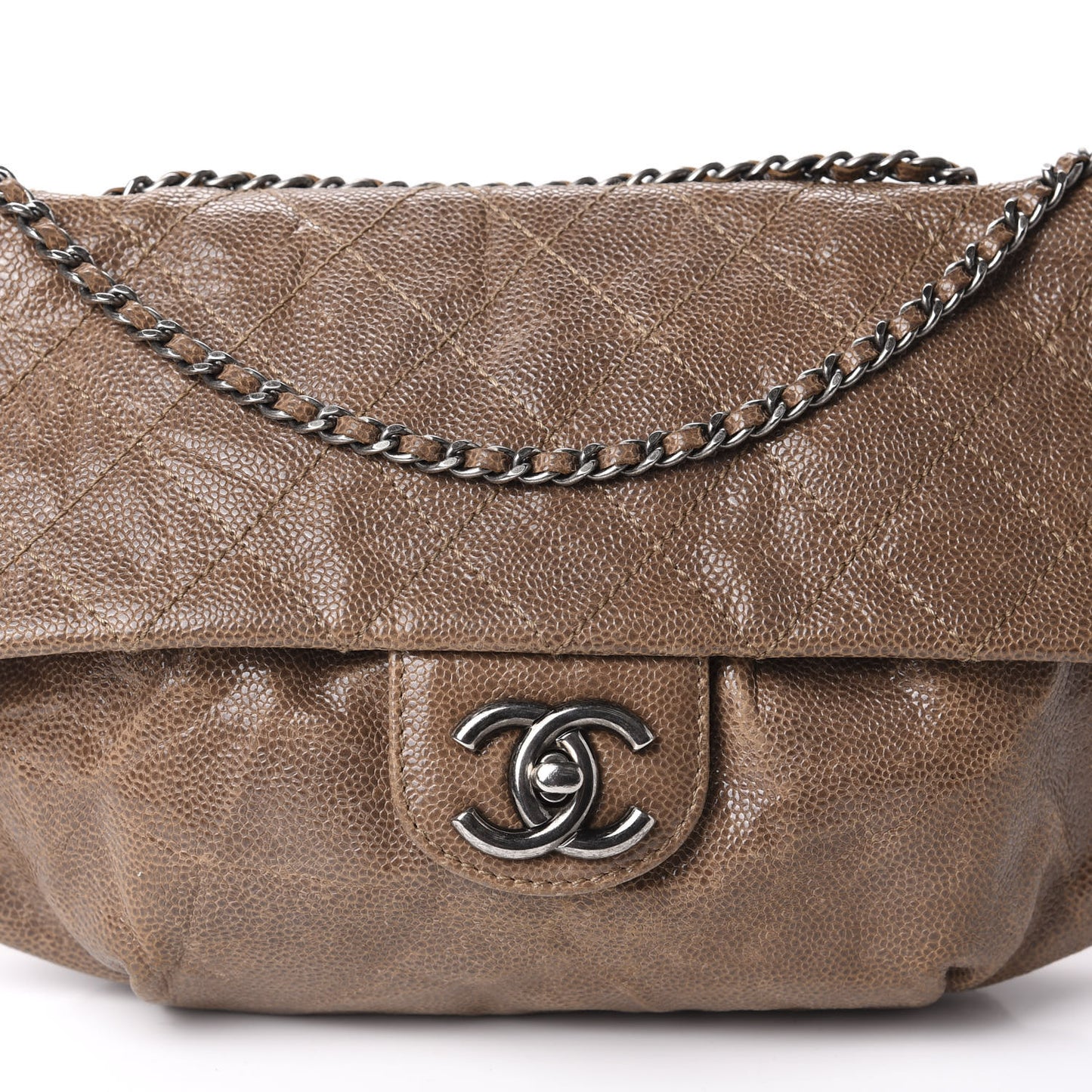 Caviar Quilted Medium Elastic Flap Brown