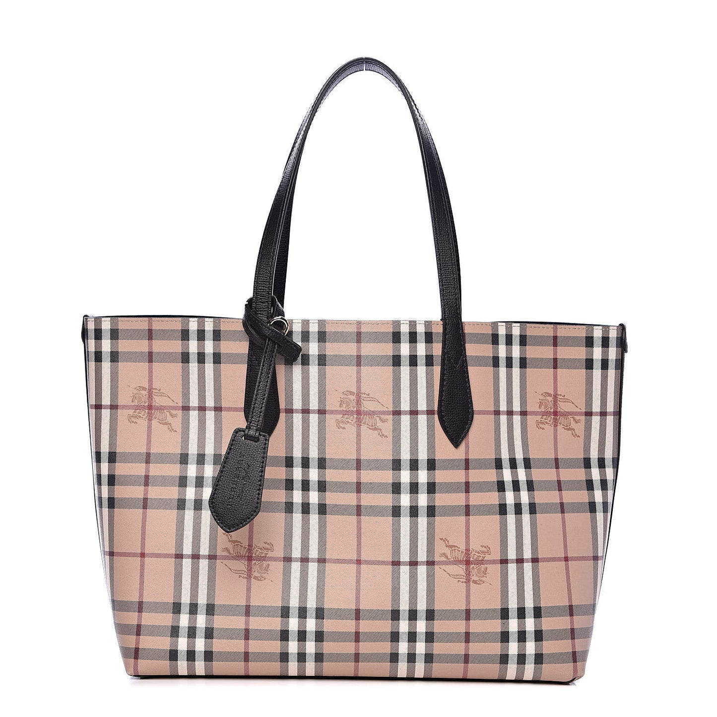 Grainy Calfskin Haymarket Check Medium Reversible Tote Black