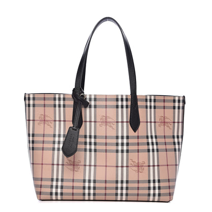 Burberry Grainy Calfskin Haymarket Check Medium Reversible Tote Black 1 of 16