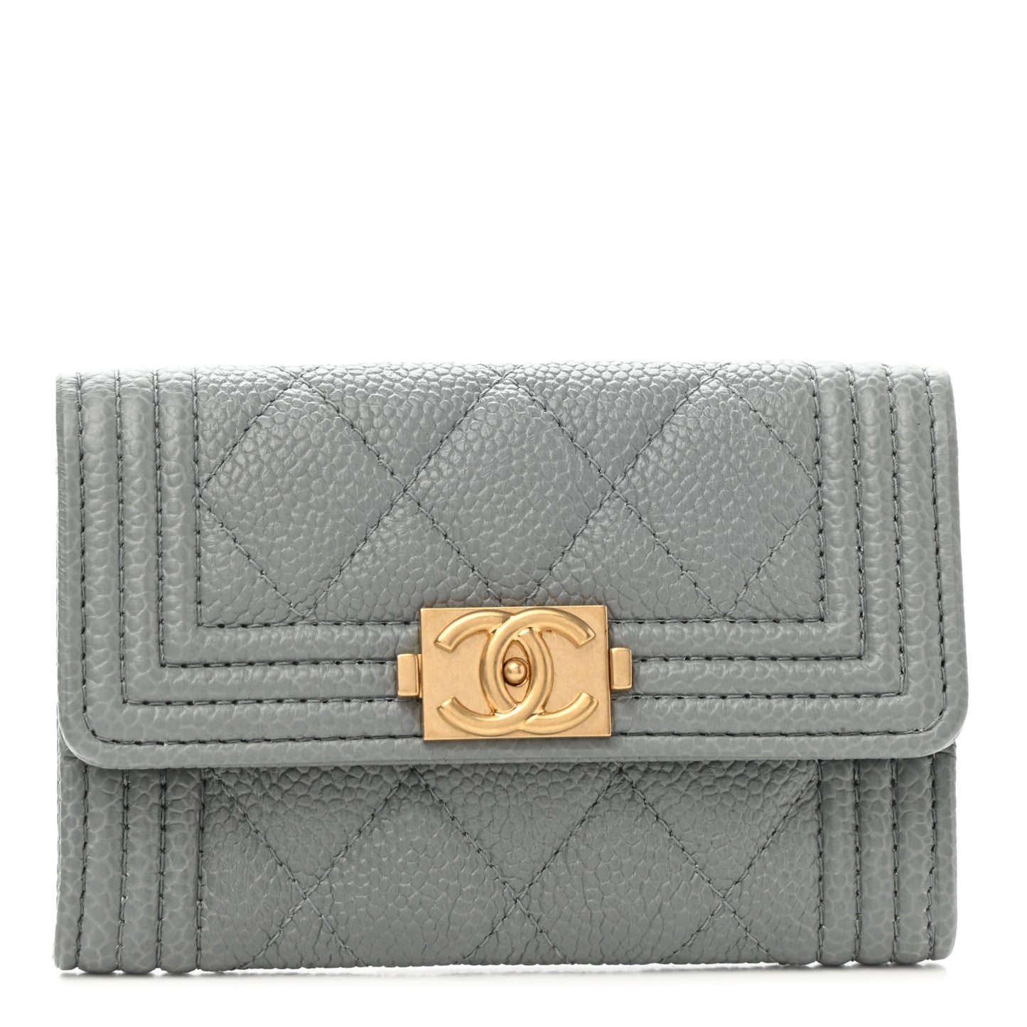 Caviar Quilted Boy Flap Card Holder Grey