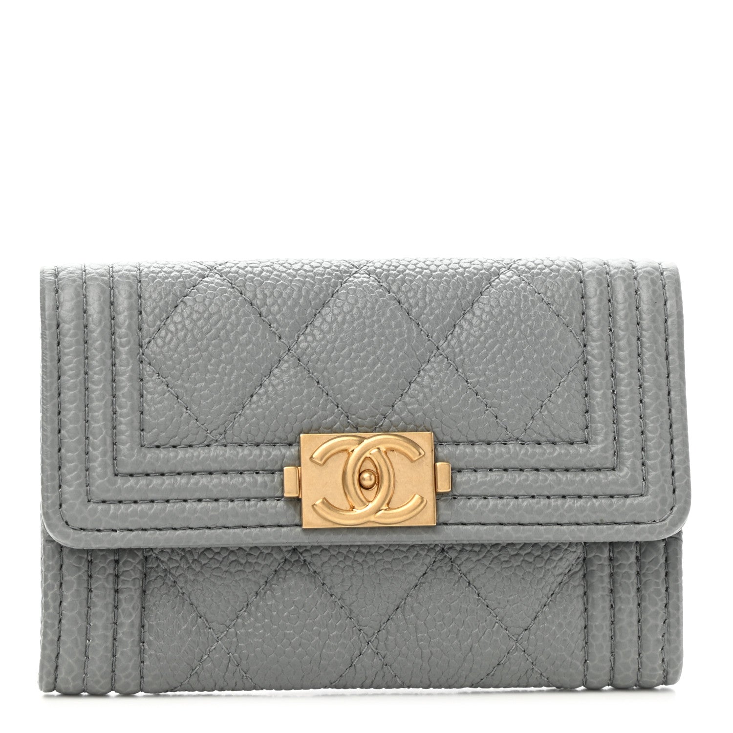 Chanel Caviar Quilted Boy Flap Card Holder Grey 1 of 9