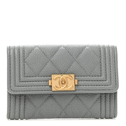 Chanel Caviar Quilted Boy Flap Card Holder Grey 1 of 9