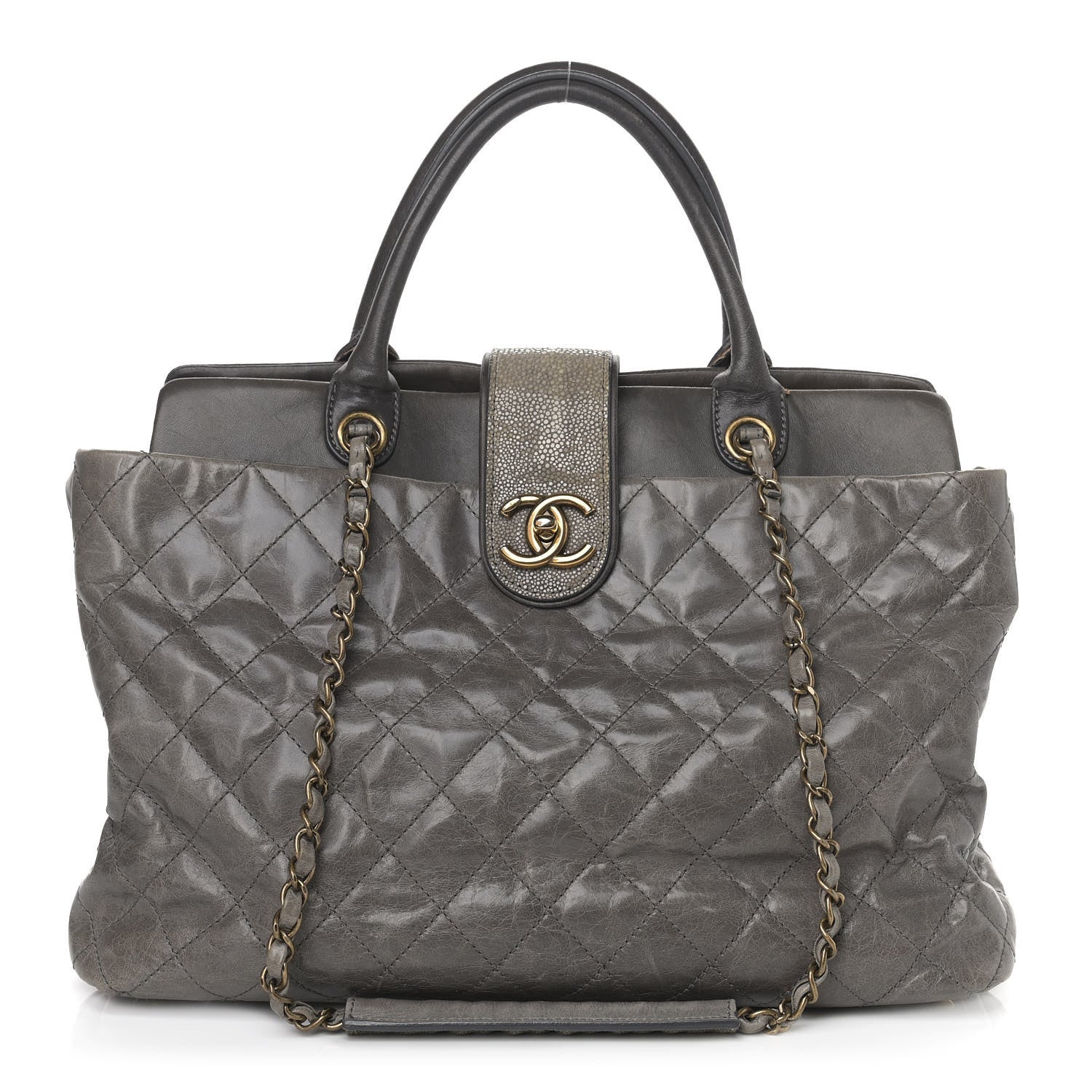 Chanel Glazed Calfskin Stingray Large Bindi CC Tote Grey 1 of 16