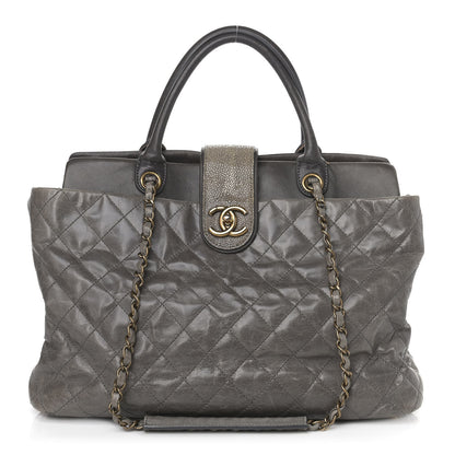 Chanel Glazed Calfskin Stingray Large Bindi CC Tote Grey 1 of 16
