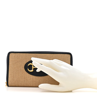 Gucci Canvas Azalea Calfskin Horsebit 1955 Zip Around Wallet Beige Blue 2 of 9