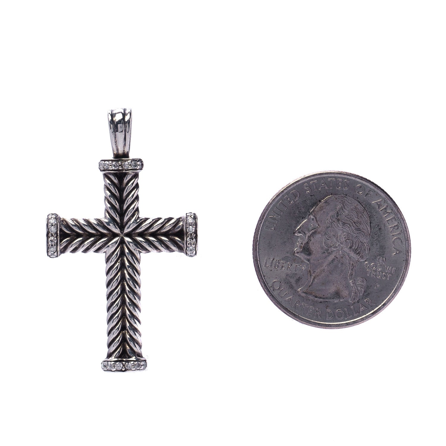 David Yurman Sterling Silver Diamond Chevron Cross Pendant 2 of 5