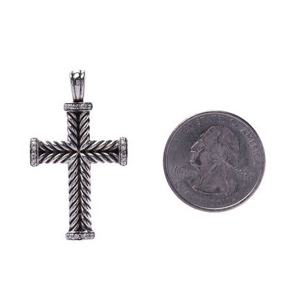 David Yurman Sterling Silver Diamond Chevron Cross Pendant 2 of 5
