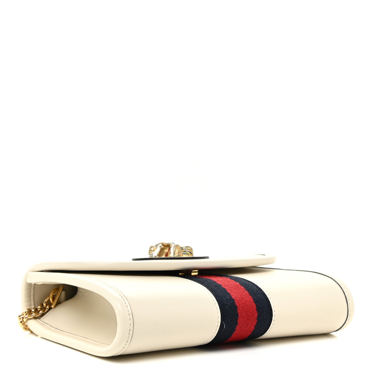 Gucci Textured Calfskin Web Mini Rajah Slim Flap Shoulder Bag Mystic White 4 of 14