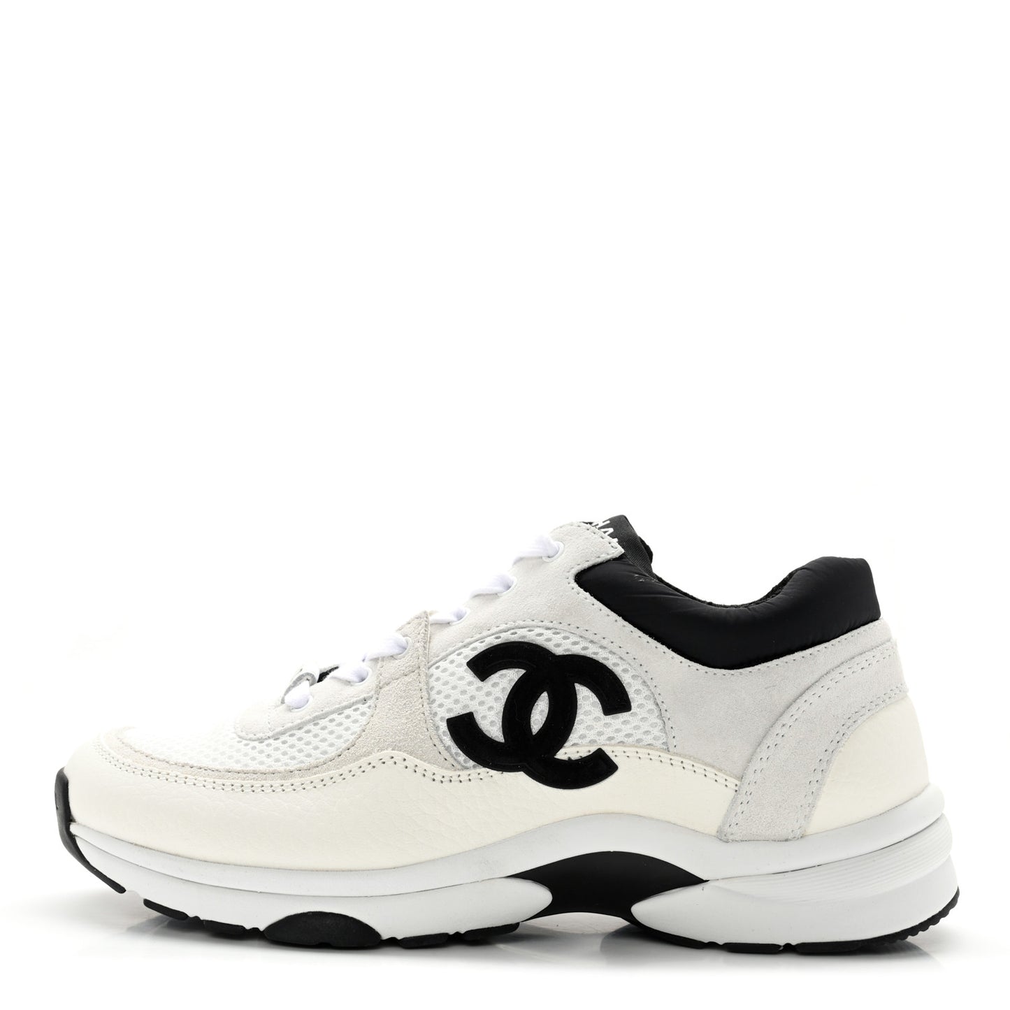 Mesh Suede Calfskin Grained Calfskin Womens CC Sneakers 38 White Black
