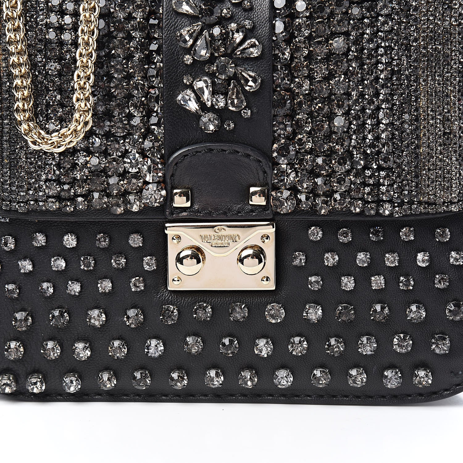 Valentino Garavani Vitello Crystal Embellished Small Glam Lock Rockstud Flap Black 13 of 13