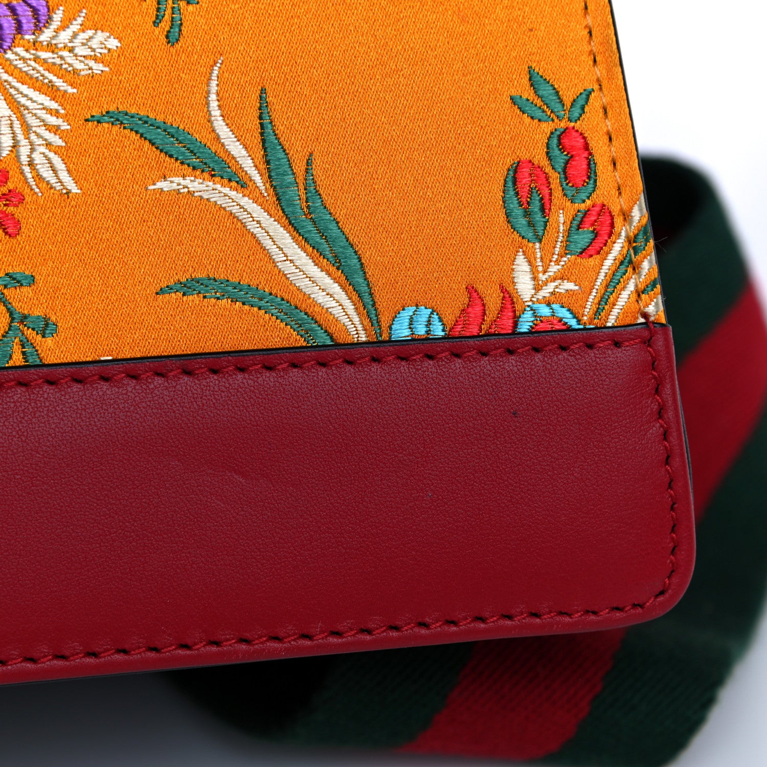 Gucci Satin Calfskin Bamboo Web Tokyo Print Medium Dionysus Top Handle Bag Giallo Multicolor Blue Agata Hibiscus Red 38 of 40