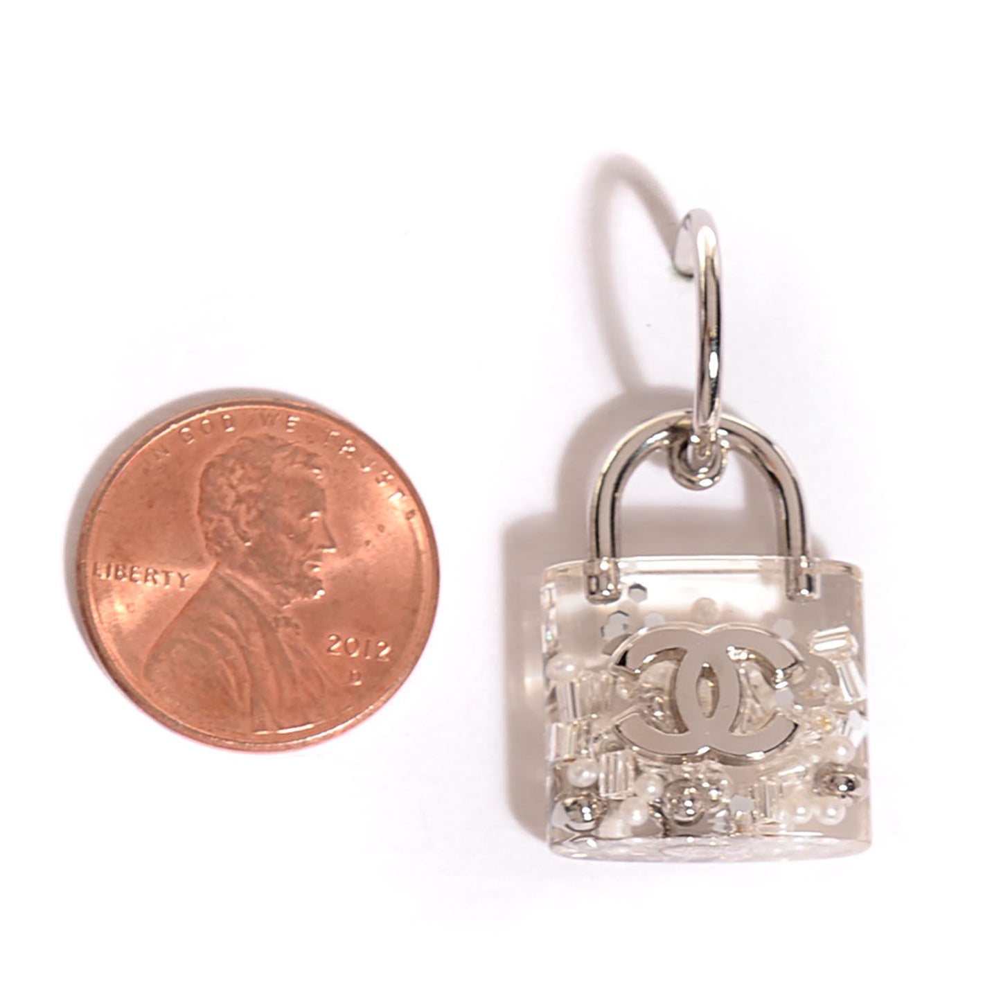 Pearl CC Padlock Earrings Silver