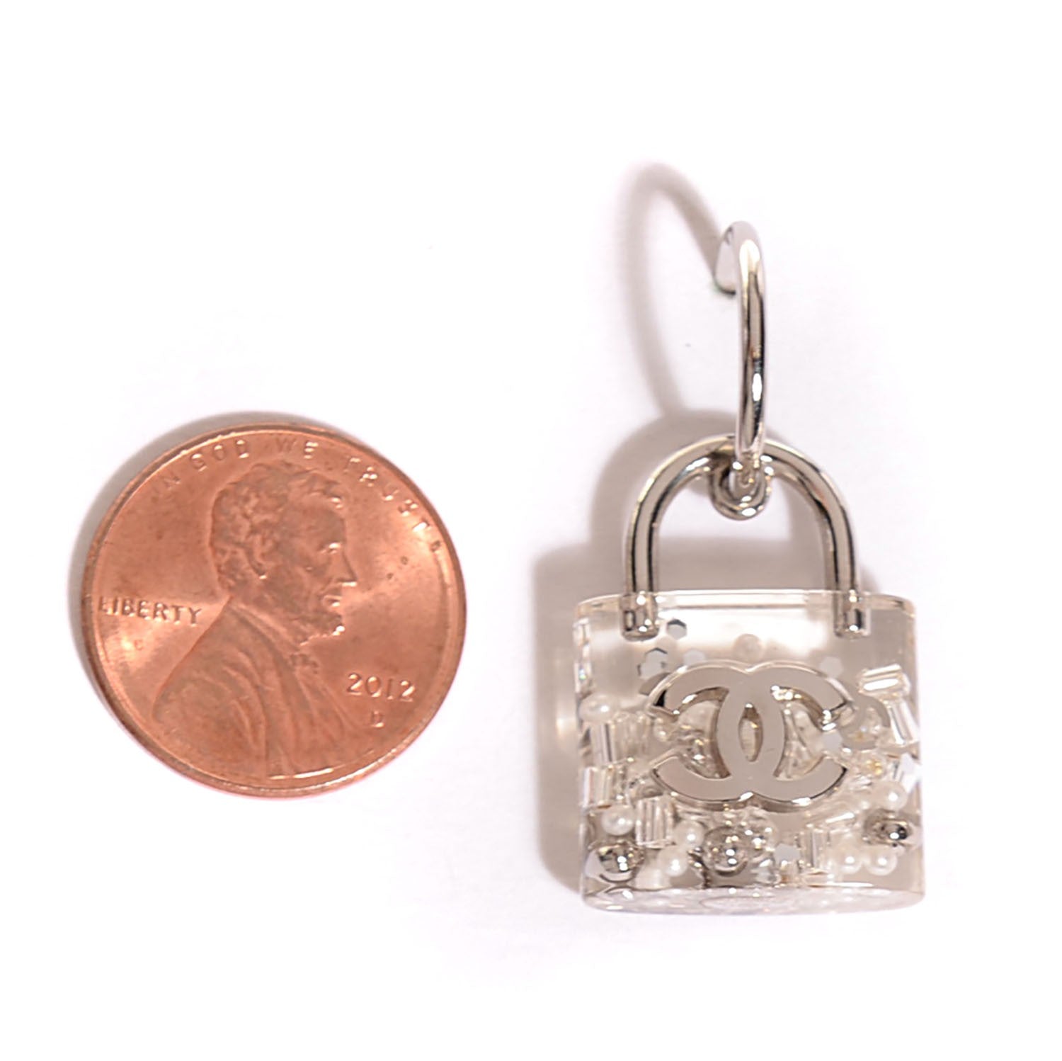 Chanel Pearl CC Padlock Earrings Silver 2 of 6