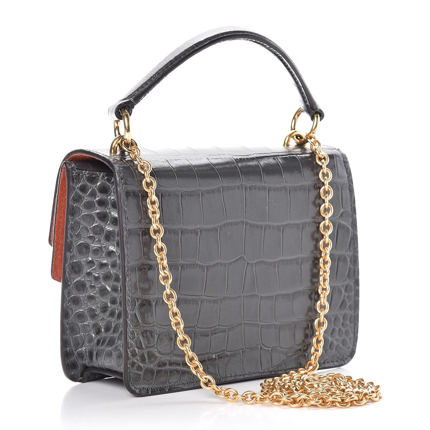 Calfskin Crocodile Embossed Small Harlow Satchel