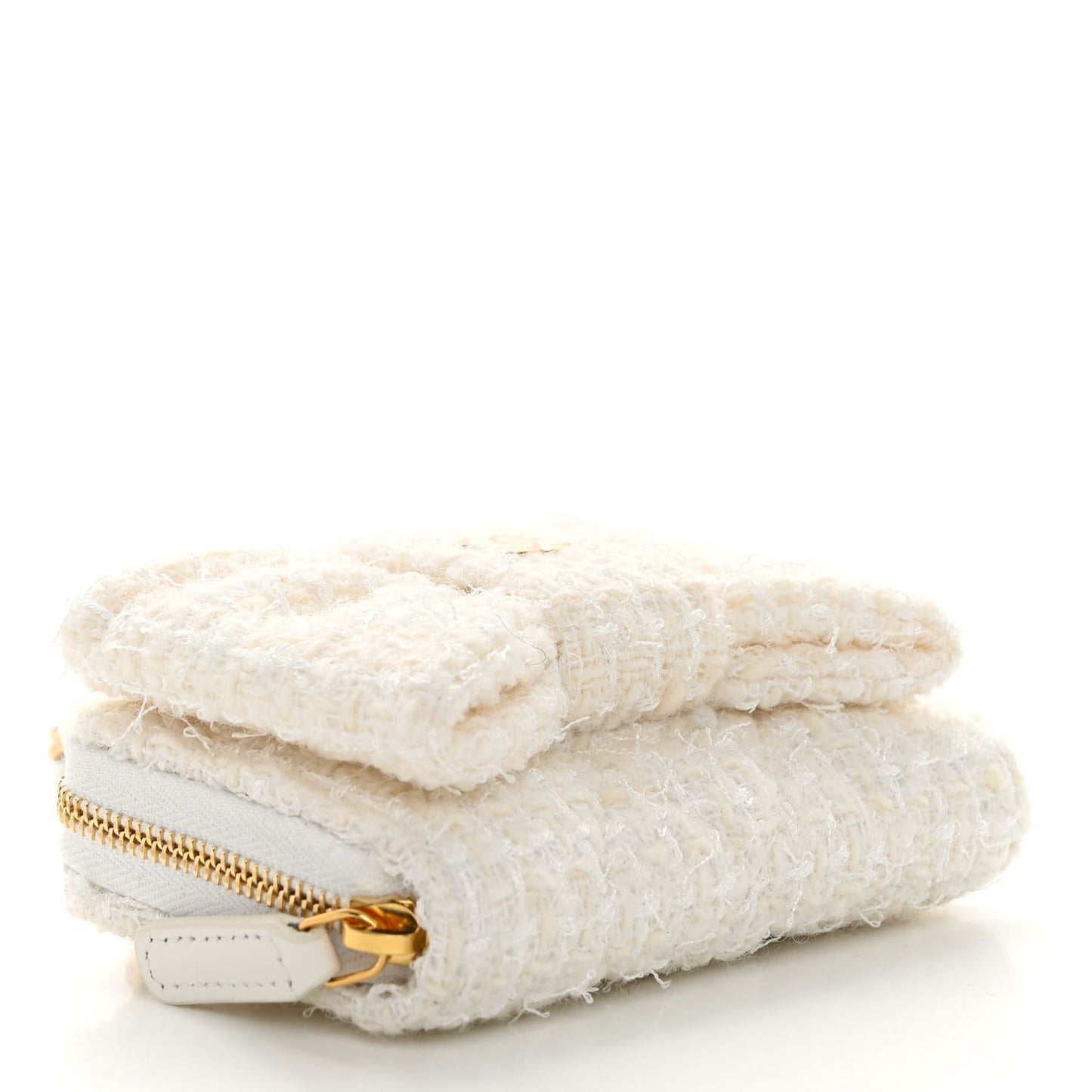 Tweed Quilted Bow Flap Card Holder On Chain White