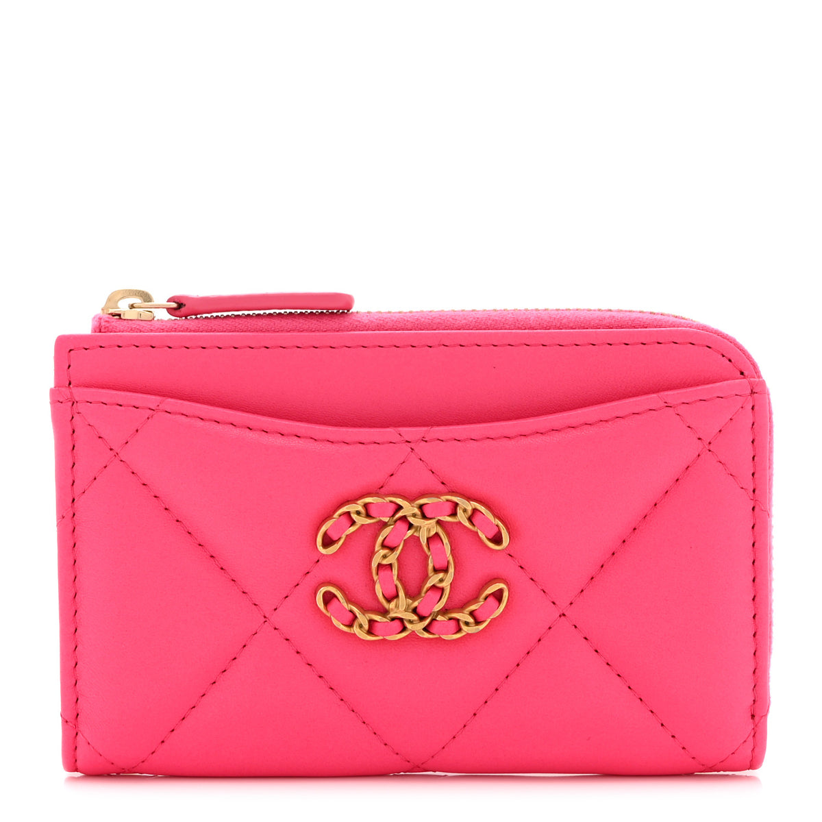 Chanel Lambskin Quilted Chanel 19 Zip Card Holder Pink 1 of 10