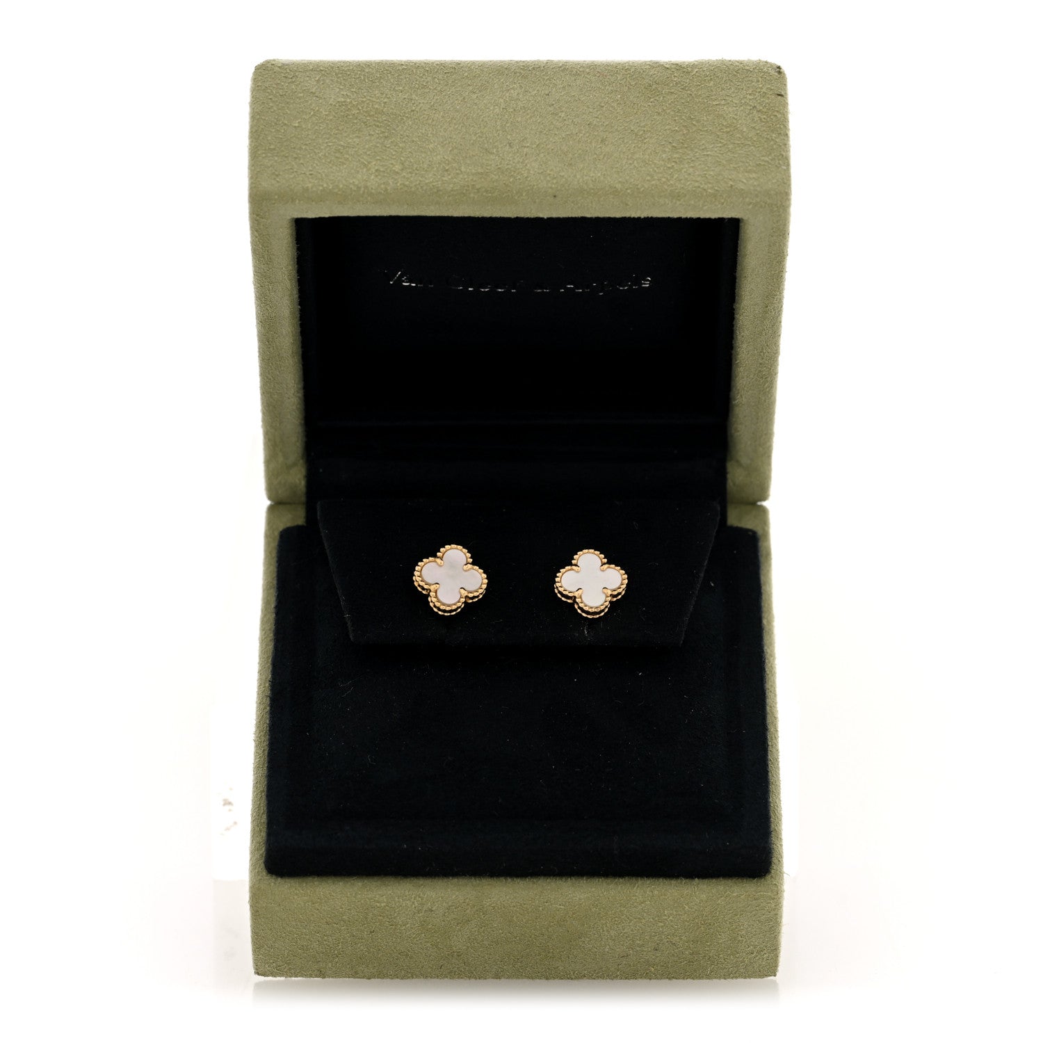 Van Cleef & Arpels 18K Yellow Gold Mother of Pearl Sweet Alhambra Earrings 5 of 5