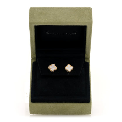 Van Cleef & Arpels 18K Yellow Gold Mother of Pearl Sweet Alhambra Earrings 5 of 5