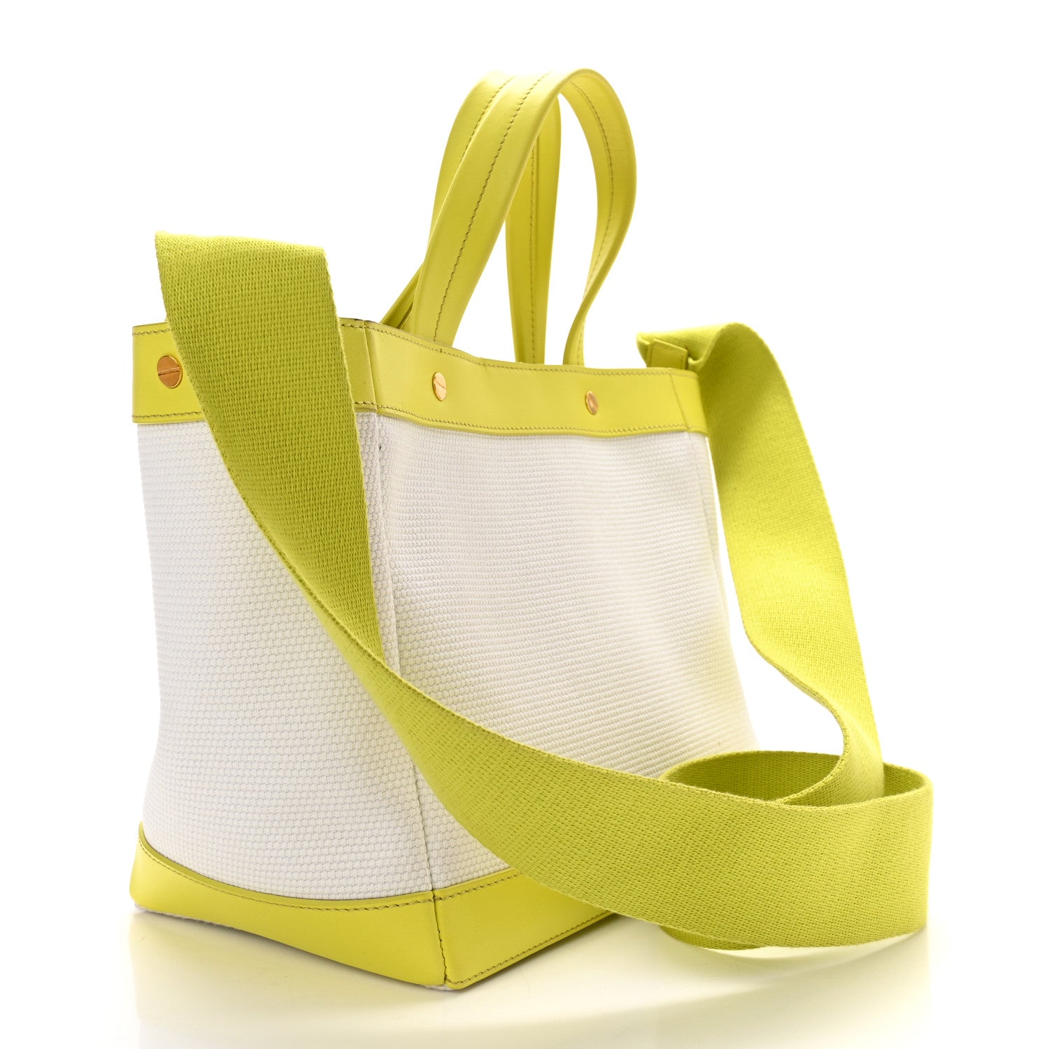 Tom Ford Canvas Calfskin Mini Logo Tote White Yellow 3 of 10