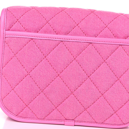 Chanel Denim Quilted Small Messenger Flap Neon Pink 11 of 13
