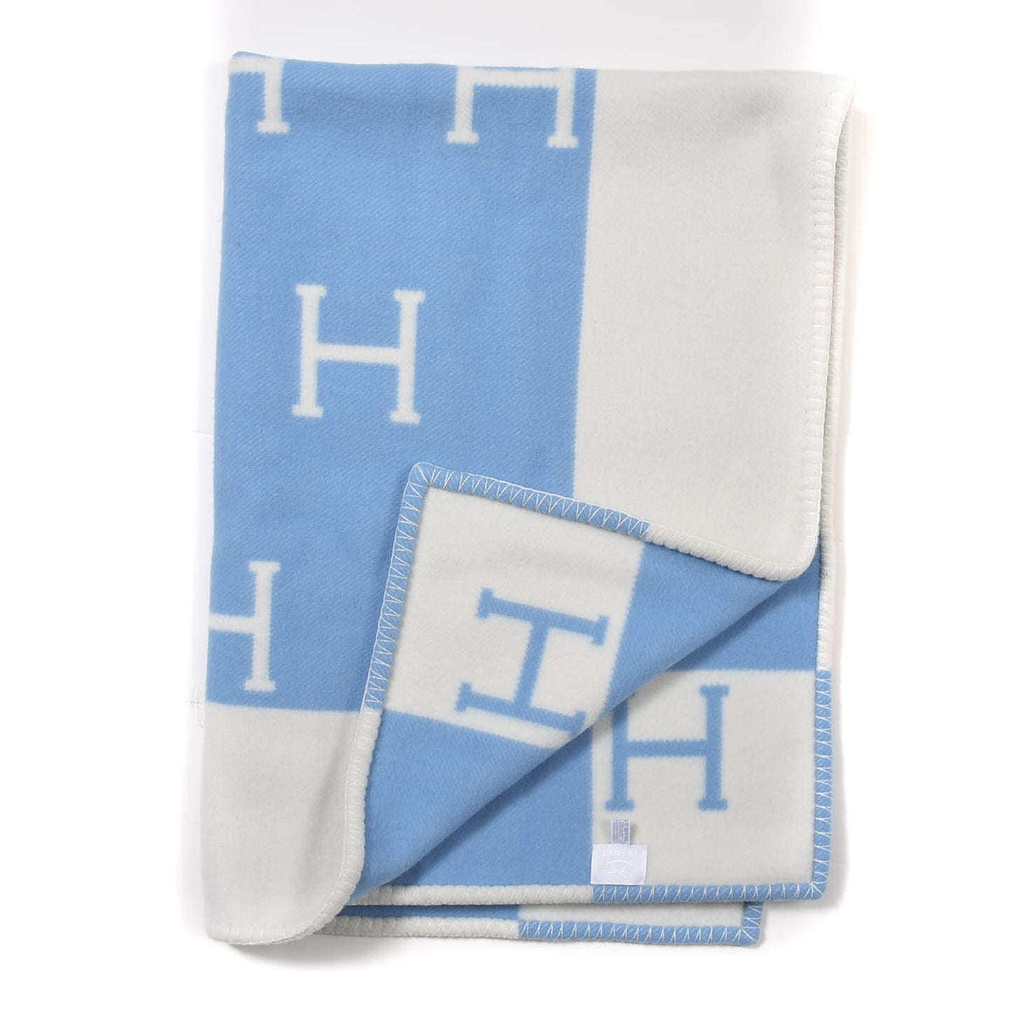 Wool Cashmere Avalon Baby Blanket Bleu Genievre White