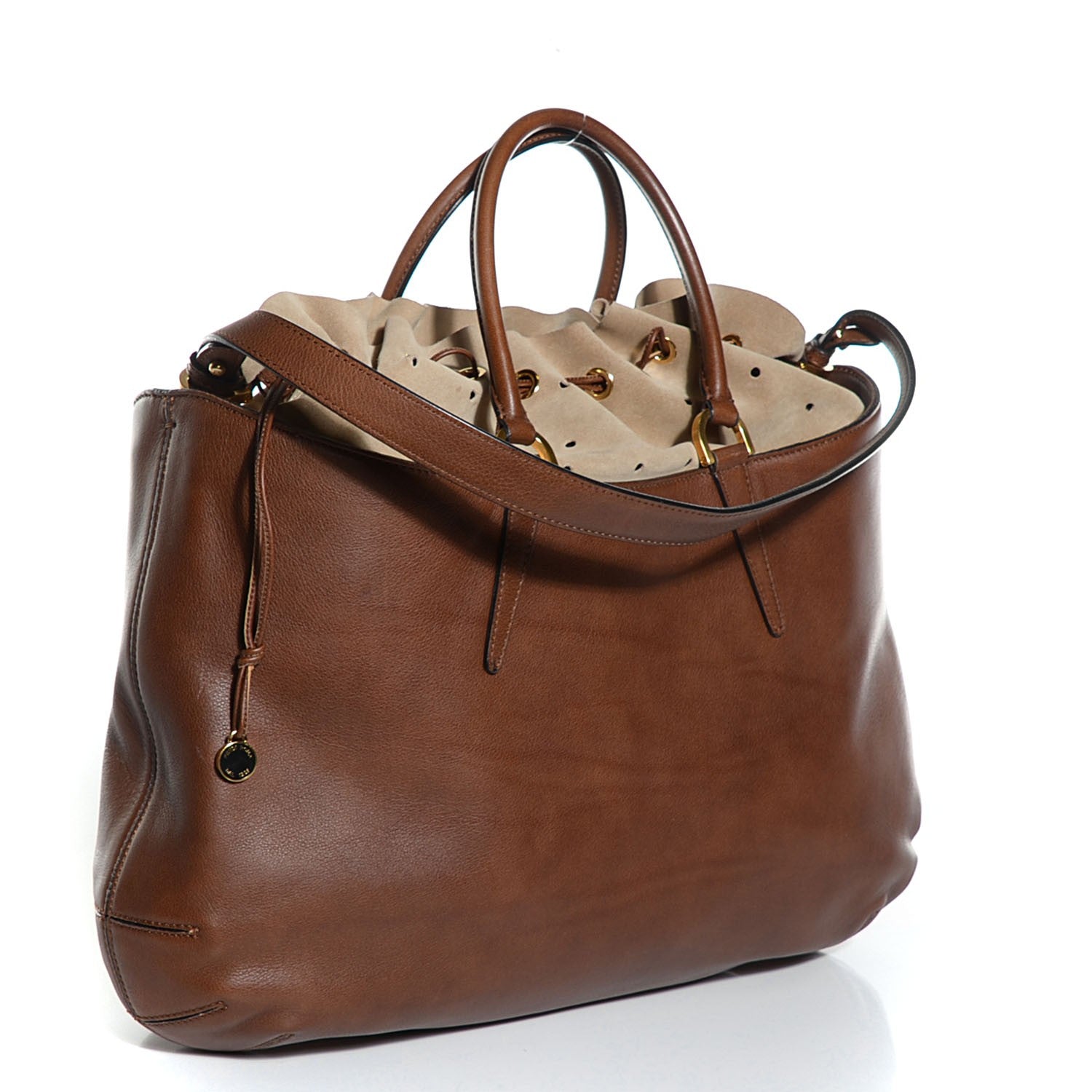Fendi Linen Calfskin B Fab Drawstring Tote Brown 3 of 10