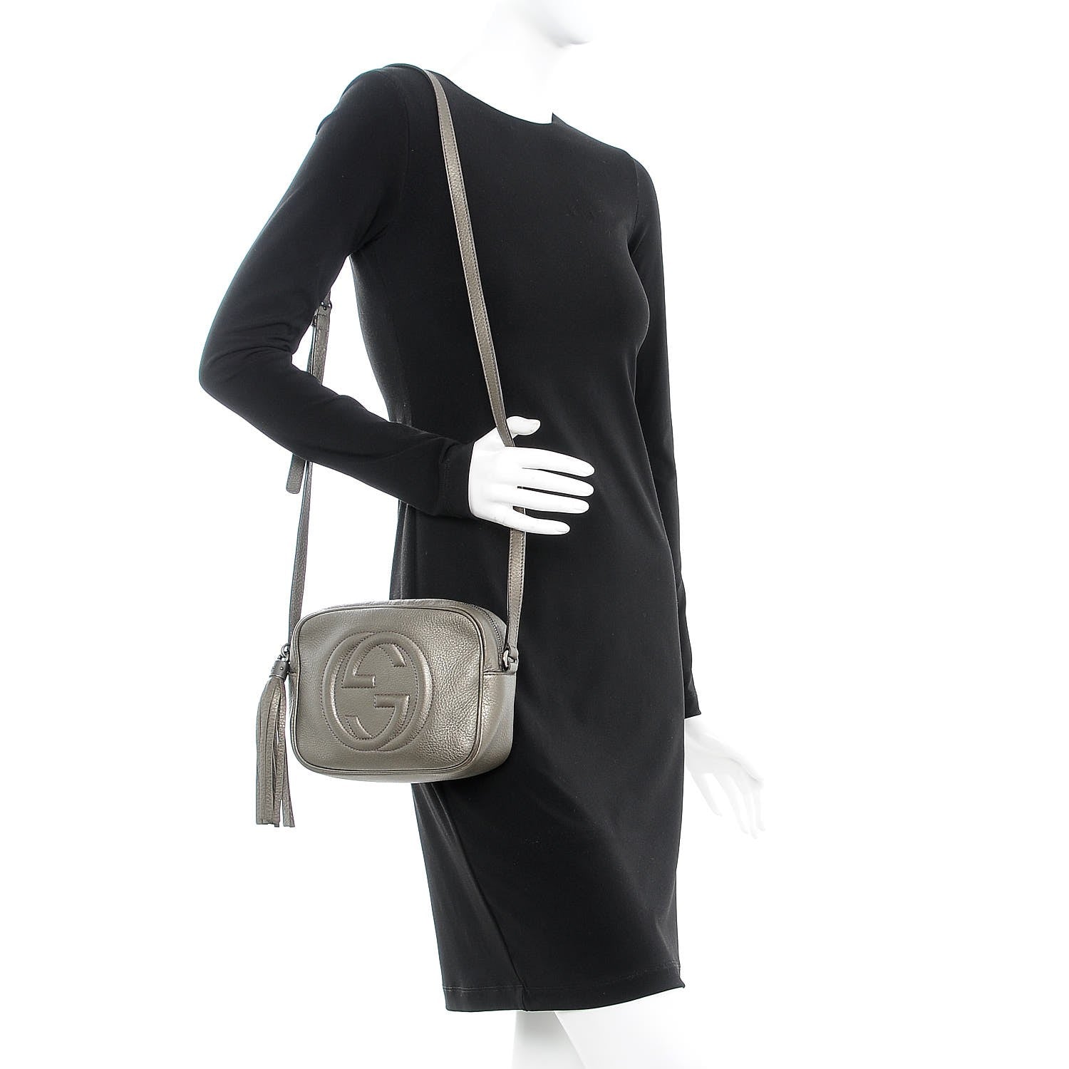 Gucci Metallic Pebbled Calfskin Small Soho Disco Bag Sasso 2 of 7
