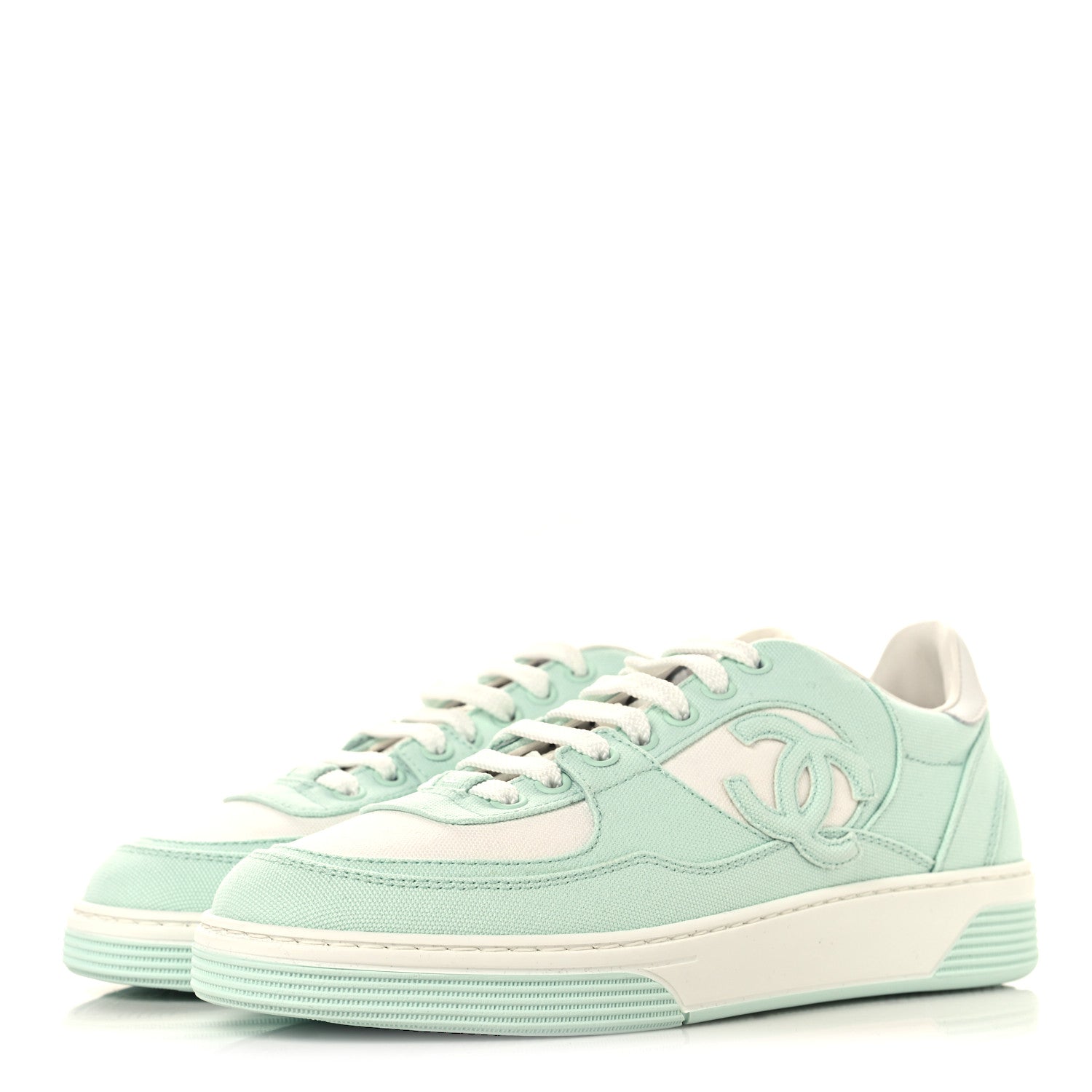 Chanel Cotton Sneakers 38.5 Light Turquoise White 4 of 9