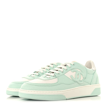 Chanel Cotton Sneakers 38.5 Light Turquoise White 4 of 9
