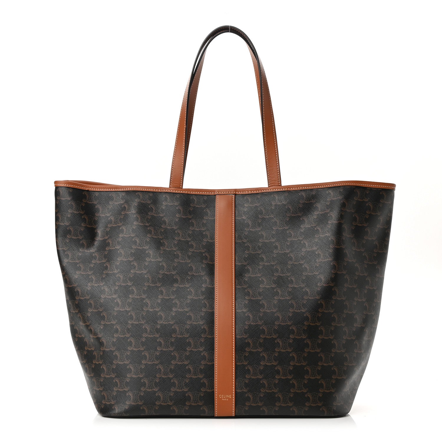 Celine Triomphe Canvas Calfskin Medium Cabas Bag Tan 1 of 10