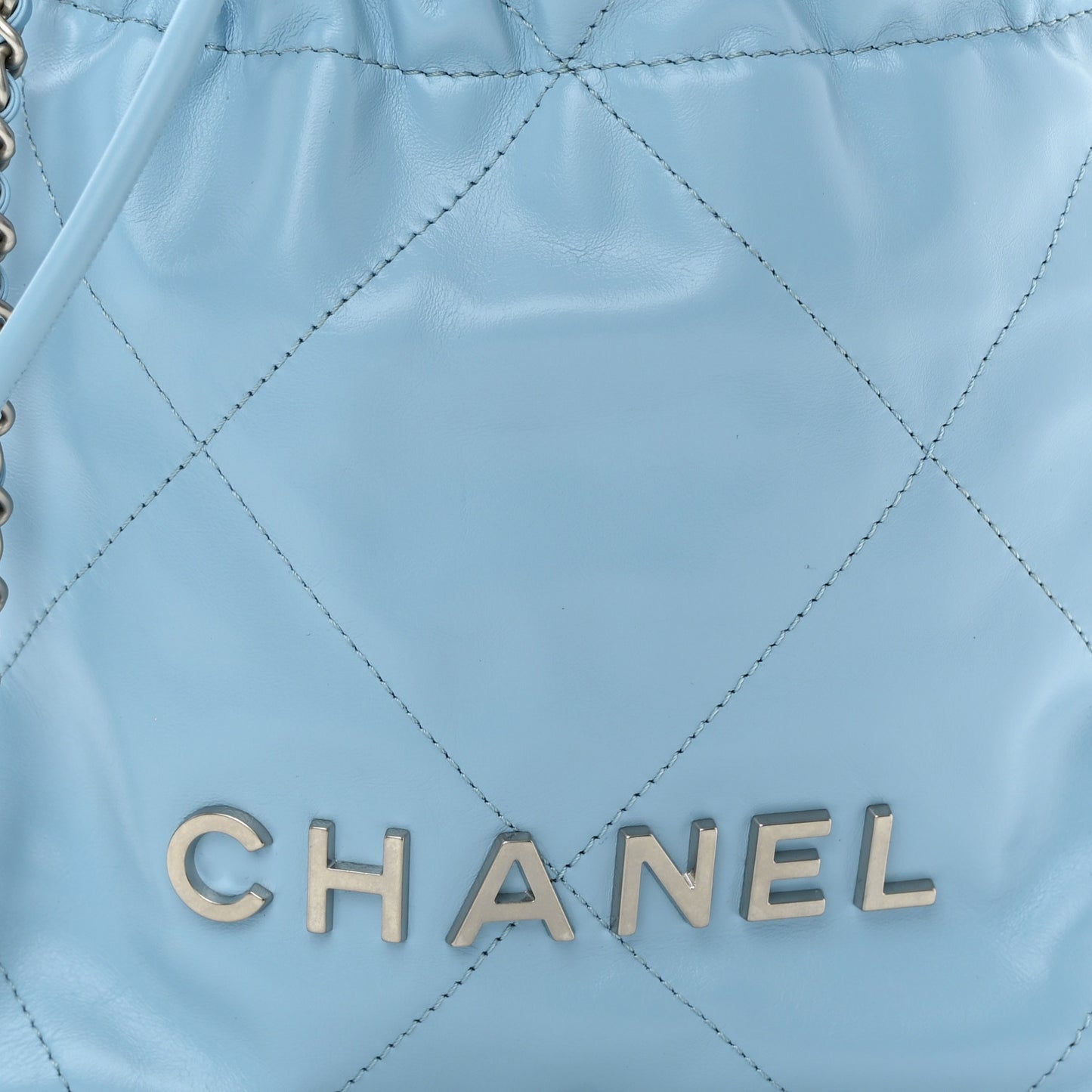 Shiny Calfskin Quilted Mini Chanel 22 Light Blue