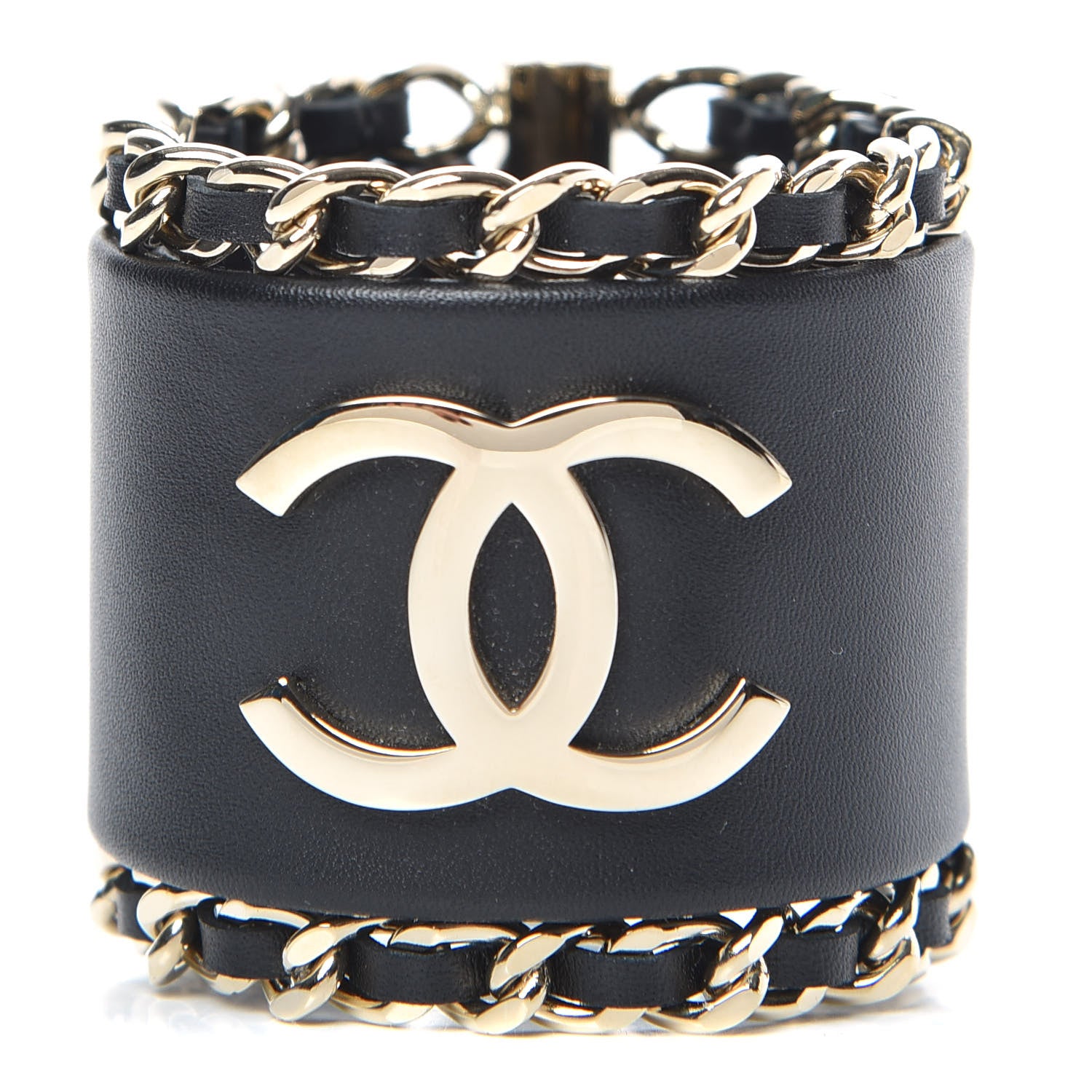 Chanel Lambskin Chain CC Cuff Black Gold 1 of 5