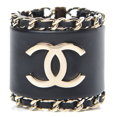 Chanel Lambskin Chain CC Cuff Black Gold 1 of 5