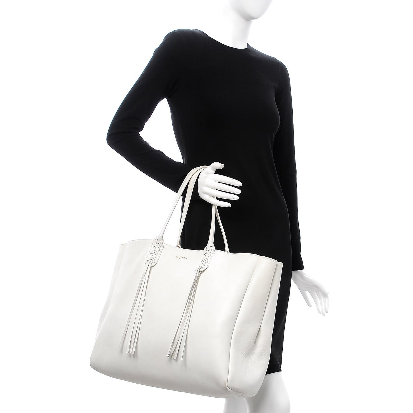 Smooth Calfskin Medium Fringe Shopper Tote White