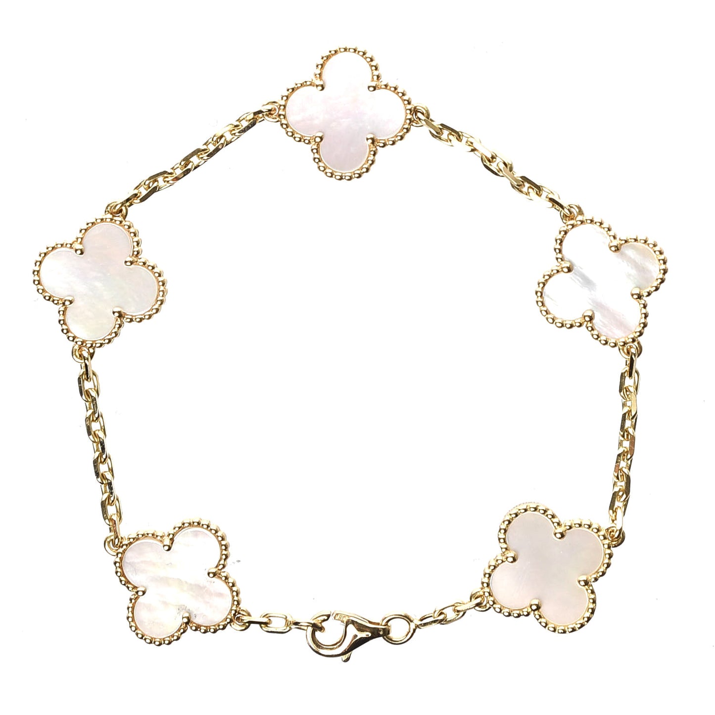 18K Yellow Gold Mother of Pearl 5 Motifs Vintage Alhambra Bracelet