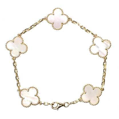 Van Cleef & Arpels 18K Yellow Gold Mother of Pearl 5 Motifs Vintage Alhambra Bracelet 1 of 4