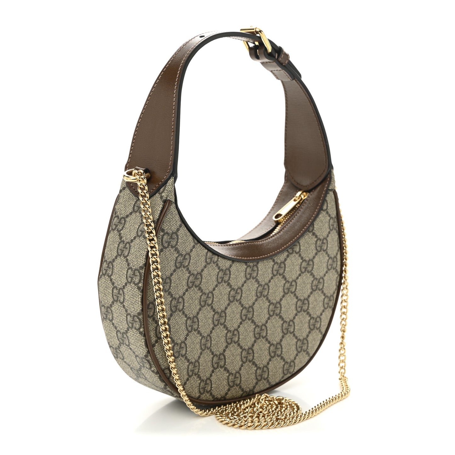GG Supreme Monogram Azalea Calfskin Mini Retro Interlocking G Half Moon Bag Beige Ebony Brown Sugar