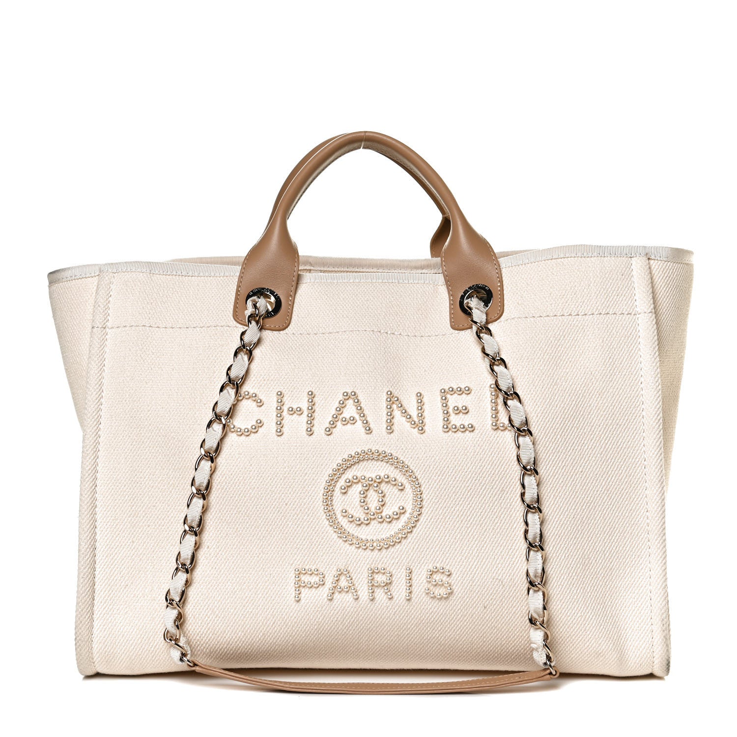 Chanel Canvas Pearl Medium Deauville Tote Ecru Beige 1 of 10